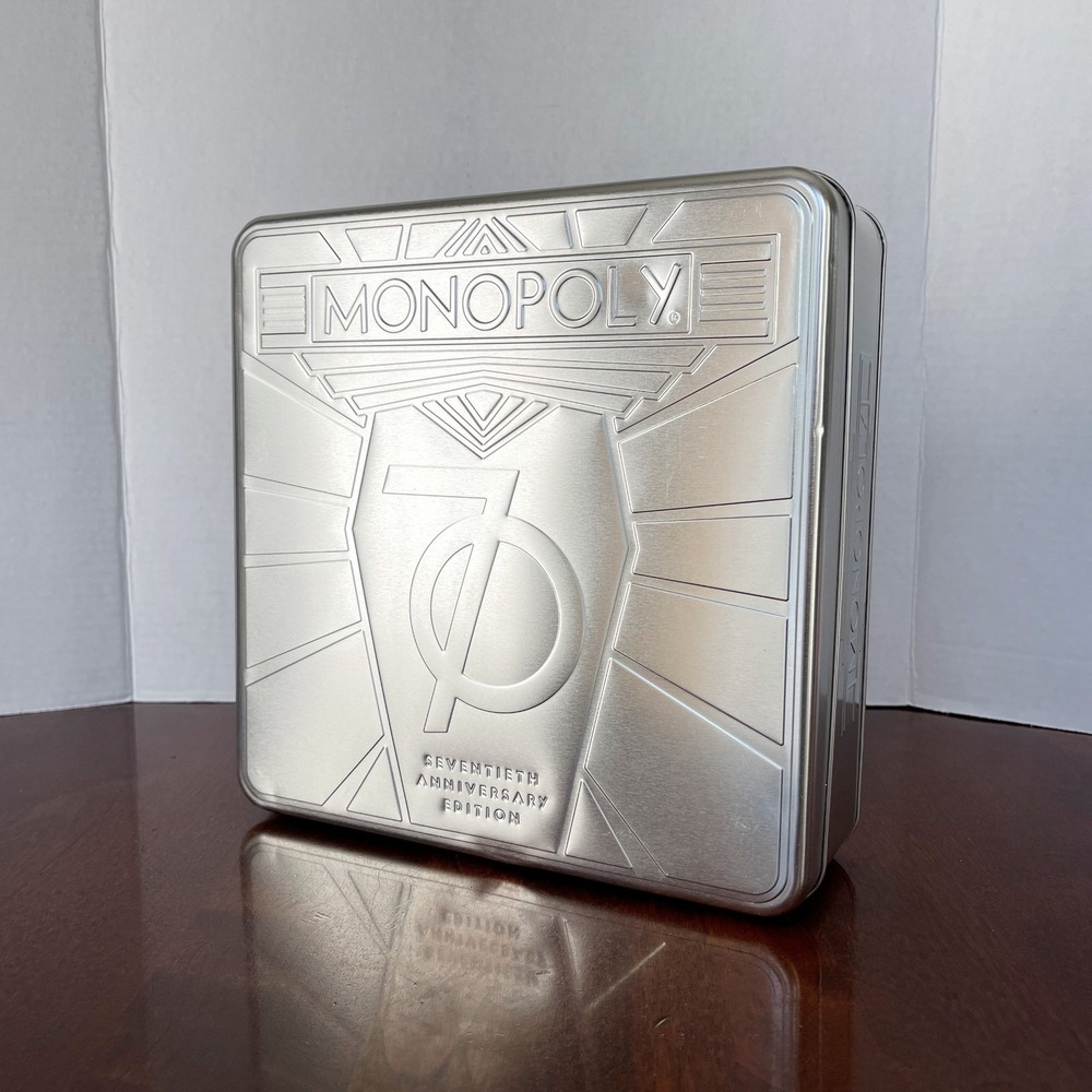 Monopoly 70th Anniversary Silver Tin Box Open Box Tin Damaged